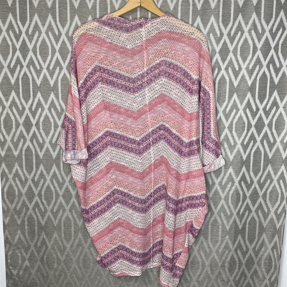 Mudd Open Dolman Sleeve Waterfall Front Cardigan Sweater Chevron Pink & Purp Med - Picture 2 of 3